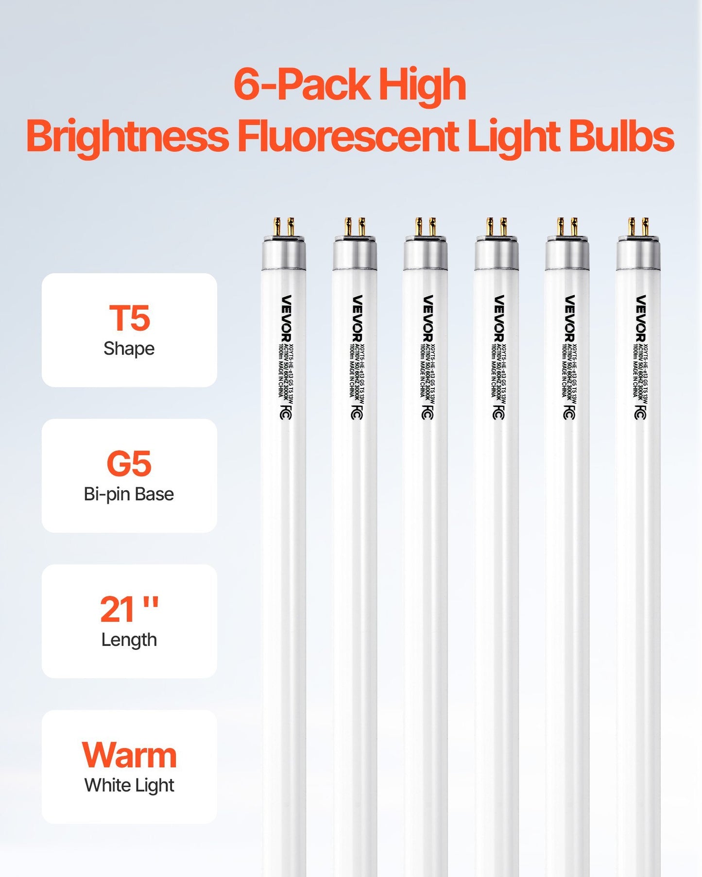 8 X 13W T5 21-Inch Fluorescent Tube Light Bulbs 3000K Warm White G5 Bi-Pin Base